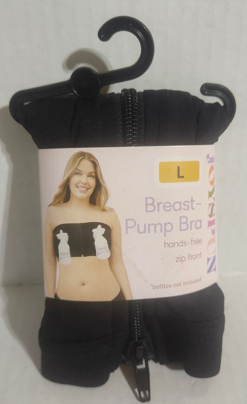 Joyspun Hands-Free Breast Pump Bra Large Black Zip Front New